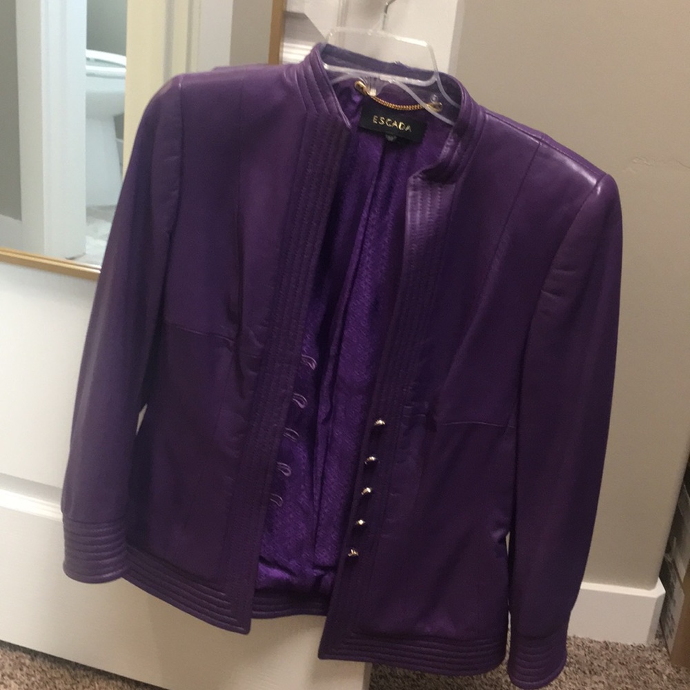 Escada bright purple leather jacket